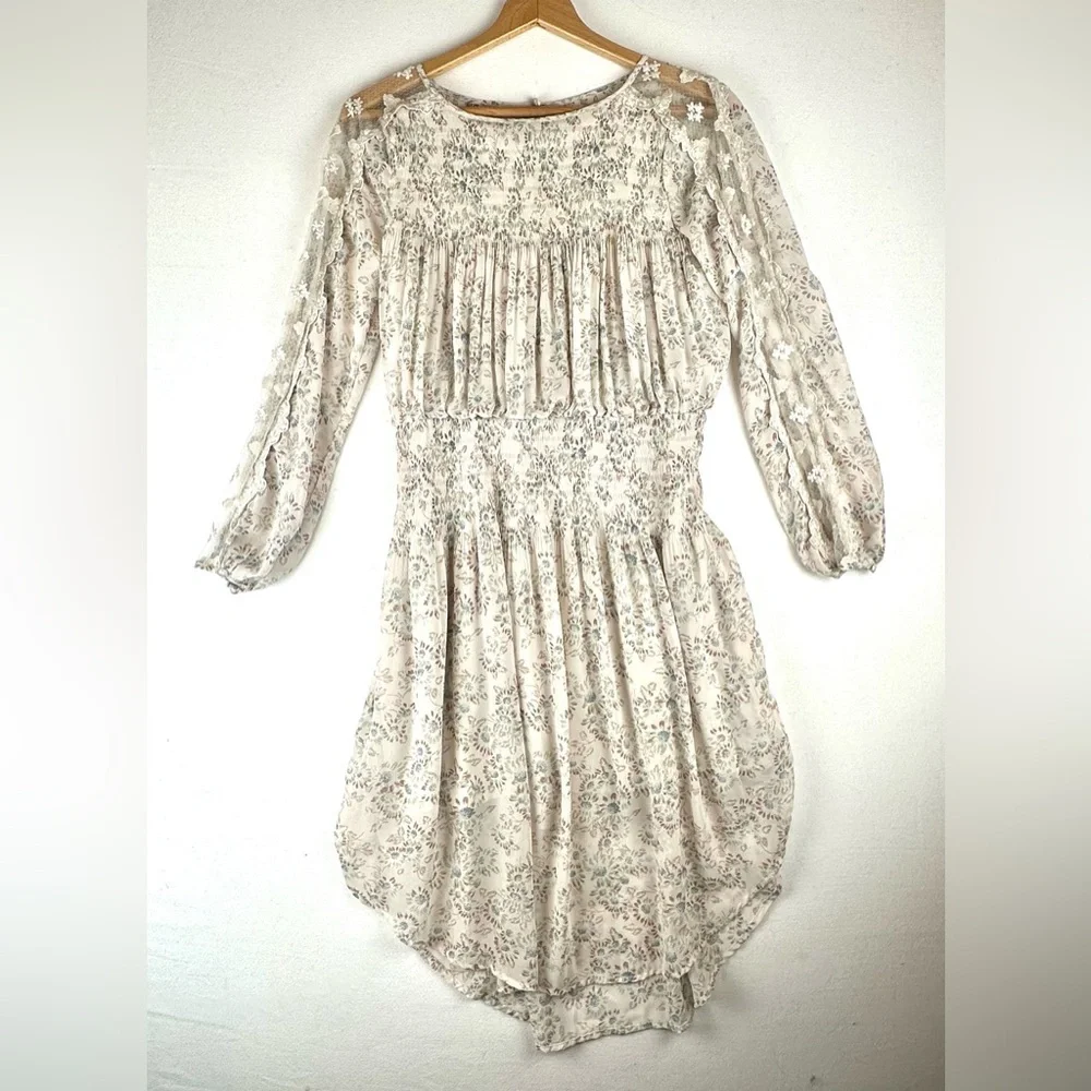 Free People Floral Charlotte Smock Lace Midi Dress Feminine Cottagecore